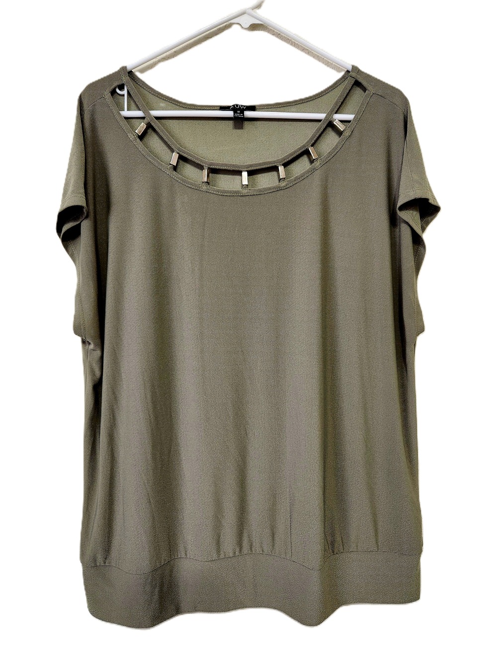 AUW Olive Green Metallic Hardware Cutout Neckline Top Plus Size 1X